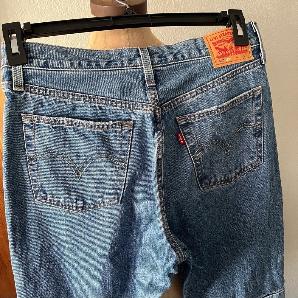 LEVIS sz 29 x 30 150th Anniversay 501 Button Fly Blue Denim Jeans Splice - Picture 10 of 14